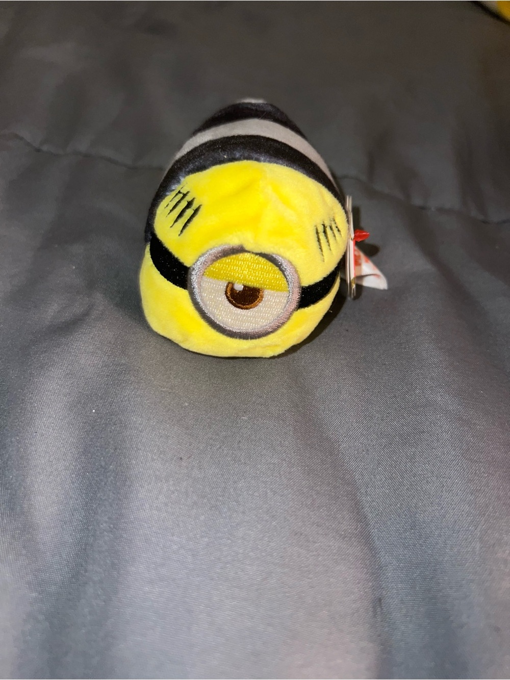 Ty Yellow Minion Plush Keychain with Black Stripes